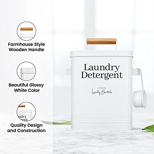 Modern Farmhouse Laundry Detergent Container for Laundry Decor (White) | Metal Laundry Pods Container, Laundry Powder Holder for Laundry Room Organization