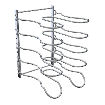 Heavy Duty Pan Rack, Pot Lid Rack, Kitchen Cabinet Pantry Cookware Organizer Rack Holder with 5 Adjustable Dividers, Chrome