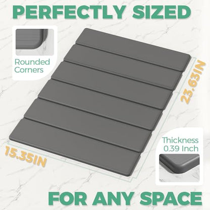 SYIPO Stone Bath Mat - Non-Slip Foldable Diatomite Bath Mat 23.6 x 15.3”, Super Absorbent & Quick Drying Bathroom Mat | Easy to Clean Shower Floor Mat, Dark Gray