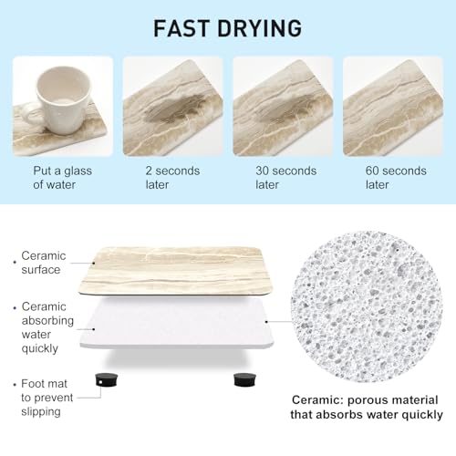 4 Pcs Drying Stone for Kitchen Counter Soap Trays Bathroom Sink Toothbrush | Fast Water Absorbing Stone Tray Hand Soap Dish Quick Dry Mat Sponge Holder Sink Caddy Ceramic Bathroom Tray Diatomite Coaster