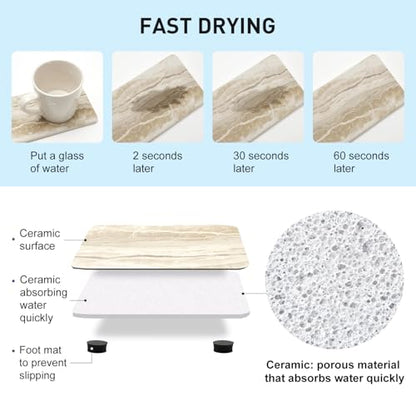 4 Pcs Drying Stone for Kitchen Counter Soap Trays Bathroom Sink Toothbrush | Fast Water Absorbing Stone Tray Hand Soap Dish Quick Dry Mat Sponge Holder Sink Caddy Ceramic Bathroom Tray Diatomite Coaster