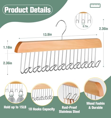 4 Pack Bra Hangers for Closet Organizer, Wood Tank Top Hangers Space Saving | Large Capacity Non-Slip Bra Organizer, Multi Hangers with 10 Hooks, Fits for Belt, Tie, Tank Top, Necklaces, Wooden Color