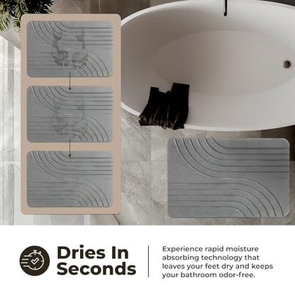 Stone Bath Mat Diatomaceous Earth Shower Mat Non-Slip Super Absorbent Diatomite Stone Bath Mats for Bathroom Floor Quick Drying Natural Easy to Clean (23.5 x 15) - Graphite