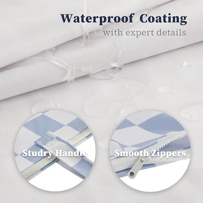Ohocut Checkered 2 Pcs Large Travel Laundry Bags for Dirty Clothes, Aesthetic Trendy Waterproof Washable Laundry Bag with Handle for Travel, Gym, Swimming Pool, Blue