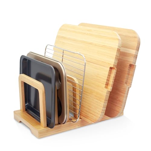 Bamboo 5-Slot Adjustable Cutting Board Rack & Bake... (Natural Bamboo | Bamboo)