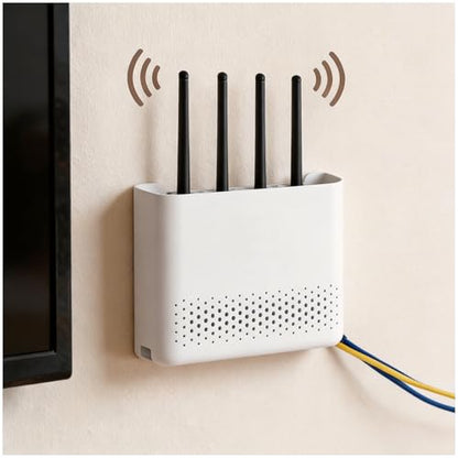 WiFi Router Storage Box Wall Mounted, Heat Dissipation Cable Organizer | Durable ABS, Heat Dissipation Vents, Cable Concealment, No-Drill Install, Space-Saving, Fits Routers & Modems Home Office