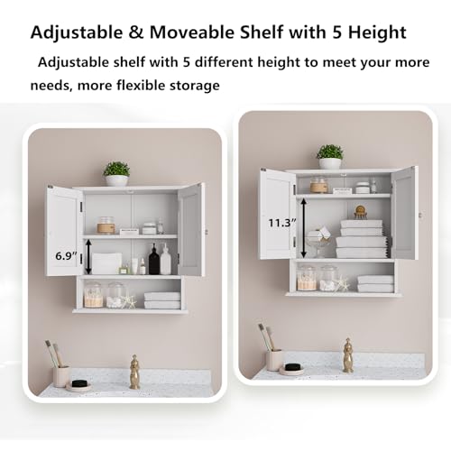 Bathroom Wall Cabinet, Bathroom Cabinet Wall Mount with 2 Doors and Open Shelf, Over The Toilet Wall Storage Cabinet, Bathroom Medicine Cabinet