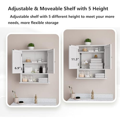 Bathroom Wall Cabinet, Bathroom Cabinet Wall Mount with 2 Doors and Open Shelf, Over The Toilet Wall Storage Cabinet, Bathroom Medicine Cabinet