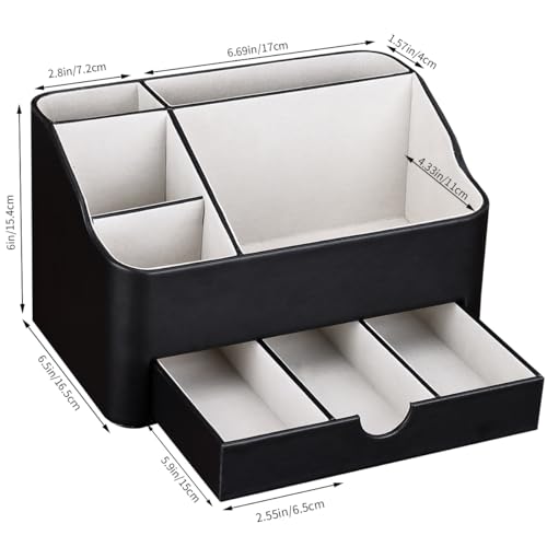 Desk Organizer with Drawer, Multifunction Pencil Holder for Desk, Desk Organizer and Accessories 5 Compartments for Home Office Supplies (Black)