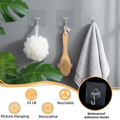 DKHDBD Adhesive Wall Hooks 50 Pack Heavy Duty Stainless Waterproof | Rustproof Clear Self-Adhesive for Bathroom, Kitchen, Office, Outdoor, Wardrobe