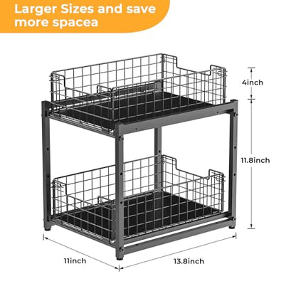 Under Sink Organizer, 2-Tier Pull Out Cabinet Organizer, Kitchen Bathroom Organizer and Storage, Spice Rack for Kitchen, Multi-use Sliding Drawers Shelves (1, Black)