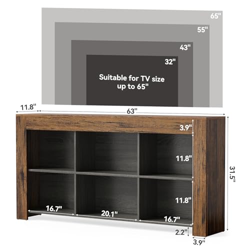 LITTLE TREE TV Stand with Storage, 63-Inch Entertainment Center with Shelves, Modern Media Console for Television up to 65" for Living Room, Bedroom, Brown + Dark Gray