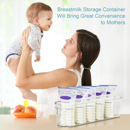 Vtopmart 4Pcs Clear Breastmilk Storage Bags Container in Freezer Fridge | BPA-free Plastic Storage Bins, For Breast Milk Baby Pouches Formula Bottles and Yogurts, In Freezer Fridge and Pantry