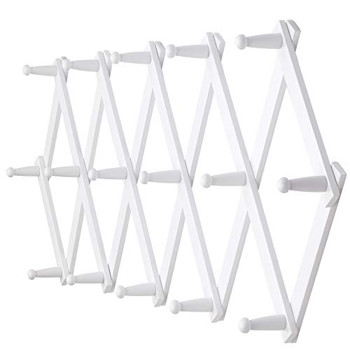 Accordian Wall Hanger: 16” High Wooden Wall Expand... (White | Wood)
