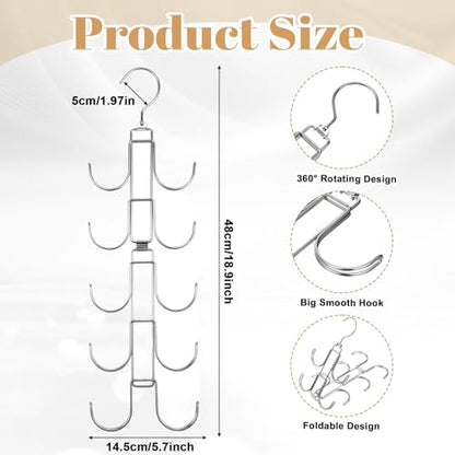 4 Pack Purse Organizer for Closet, Purse Hanger with 10 Big Hooks, 360 Degree Rotation Bag Holder for Organizer&Display, Foldable Space Saving Hangers Rack for Handbag, Belt, Scarf, Tie