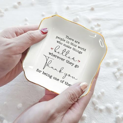 Thank You Gifts for Women, Retirement Gifts - 4x4 Ceramic Dish Tray | Retirement Gift for Woman, Ring Dish for Women, Appreciation Decor, Gold Trim Design, Polished Finish, Ready to Gift
