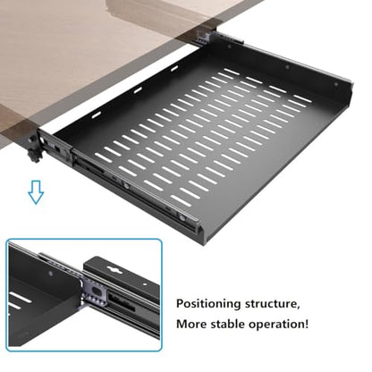 Sliding Under Desk Laptop Mount Shelf with Air Vents, 16" W | W 16.3" x D 12" Metal Under Desk Slide Out Tray Laptop Storage Tray for Laptop (16 Inch Wide)