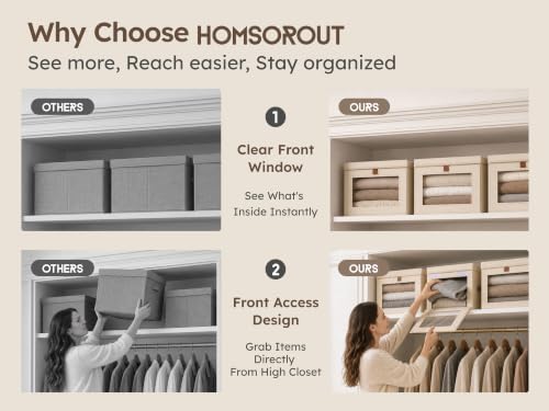 Large Closet Storage Organizer - Clothes Storage Bins with Handles & Window, Collapsible Decorative Boxes with Lids, Fabric Containers for Living Room, Dorm, 2 Pack, Beige