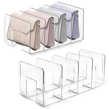 2 Pcs Acrylic Clear Purse Storage Organizers, 4 Sections Dividers in Bedroom Office (bright)