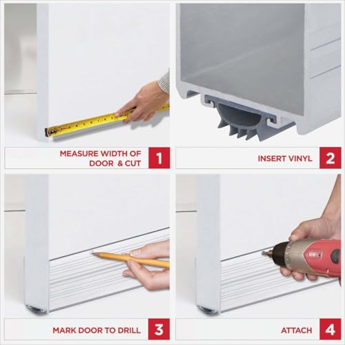 MD Building U-Shape Screw-On Under Door Seal with Kick Plate, 36in | Vinyl Seal Strip, Seals Up To 3/4in Gap, Slotted Screw Holes, Screws Included, Cuts With Hacksaw