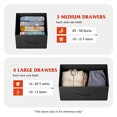 WLIVE Dresser for Bedroom, 7 Drawers, TV Stand, Rustic Brown | 7 roomy fabric drawers, Fits TVs up to 45 inch, Bedroom or living room, Wide storage design, Chest of drawers