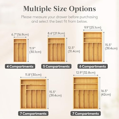 Lifewit Silverware Drawer Organizer, Utensil Tray for Kitchen, Flatware and Cutlery Holder, Storage for Spoons Forks Knives, 8.6 x 12.5", Natural