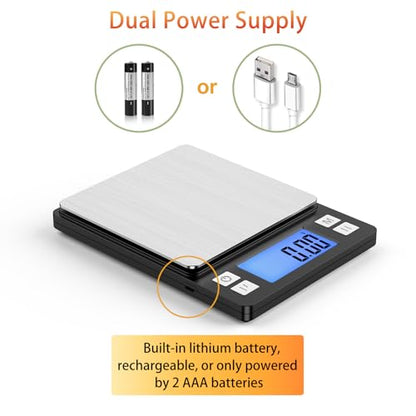 BOMATA 0.01g Small Digital Gram Scale, Upgraded 1kg Jewelry Scale | USB Rechargeable, Larger Display, Hold Function, High Precision, Grams and Ounces for Herb, Coin, Powder,Yeast, Kitchen Black