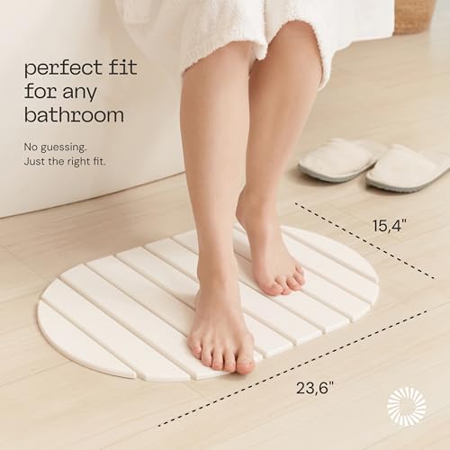 Deepstone Foldable Stone Bath Mat – Large Diatomaceous Earth Mat, Quick Dry with Non-Slip Base, Water Absorbing Bathroom and Shower Stone Mat, Easy to Clean (24” x 15”), White