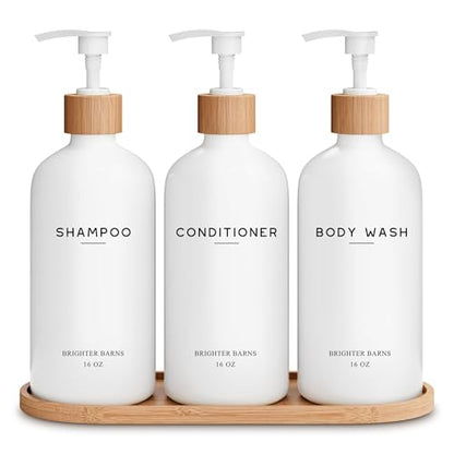 White Shampoo, Conditioner, and Body Wash Dispenser Set (White)