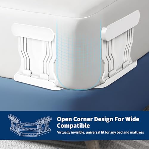 AMOVO Bed Sheet Holders for Corners Keep Sheets in Place Firmly - Foldable Fitted Sheet Holders Heavy Duty Sheet Locks Mattress Sheet Fasteners, Set of 4 Lock Sheet Clips (Snow-White)