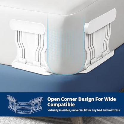 AMOVO Bed Sheet Holders for Corners Keep Sheets in Place Firmly - Foldable Fitted Sheet Holders Heavy Duty Sheet Locks Mattress Sheet Fasteners, Set of 4 Lock Sheet Clips (Snow-White)