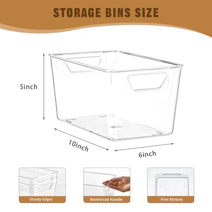 Freebat 12 Pack Pantry Organization and Storage,Clear Plastic Storage Bins | Middle, Cabinet Organizer, Clear Plastic Storage Containers with Handle,Acrylic Storage Bins for Cabinet, Fridge