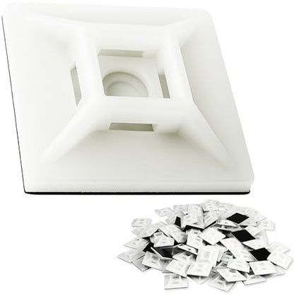 Large, Premium Zip Tie Adhesive-Backed Mounts 100 Pk by Phyxology Supply. Pro-Grade, UV White Cable Tie Bases: 1.1 in x 1.1 in. Screw-Hole Anchor Point Gives High-Strength Durability for Long-Term Use