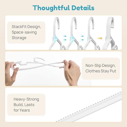 Vtopmart 60 Pack Kids Hangers, 11 inch Baby Clothes Hangers for Closet, StackFit Interlocking Toddler Hanger for Pants, Dress, Skirt, Space-Saving Children Hangers with Non-Slip Shoulder Grooves
