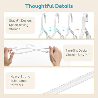 Vtopmart 60 Pack Kids Hangers, 11 inch Baby Clothes Hangers for Closet, StackFit Interlocking Toddler Hanger for Pants, Dress, Skirt, Space-Saving Children Hangers with Non-Slip Shoulder Grooves