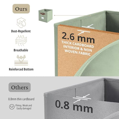 DECOMOMO Storage Bins, Cube Storage Bin with Labels | 10.5" x 11" Fabric Storage Cubes for Shelves (6pcs, Sage Green)