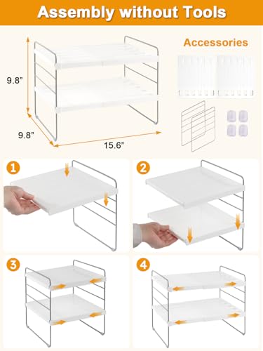 JUPELI Foil and Plastic Wrap Organizer, Expandable Kitchen Pantry Storage, Height Adjustable Cabinet Rack for Kitchen Organization, Aluminum Foil -3 Tier 9.8" to 15.6"L