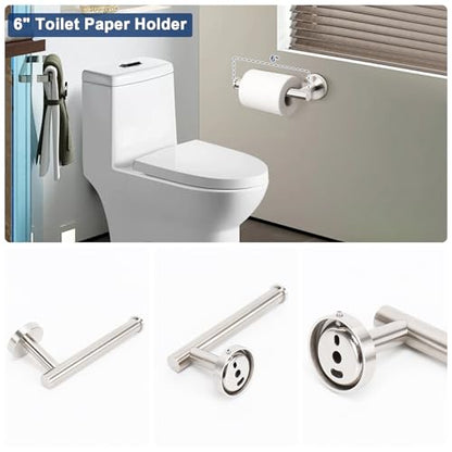 NearMoon 5 Pieces Bathroom Hardware Set SUS304 Thicken Stainless Steel-Towel Rack Kit Include 24" Towel Rod +Bath Towel Ring +Toilet Paper Holder +2 Robe Towel Hooks Bath Accessories (Nickel)