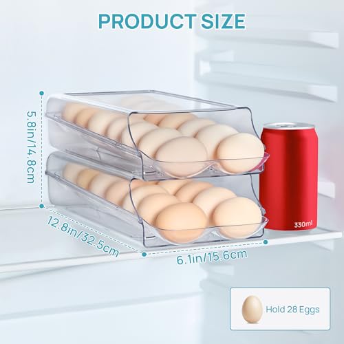 2 Pack Egg Holder for Fridge, Automatic Rolling Eg... (Transparent)