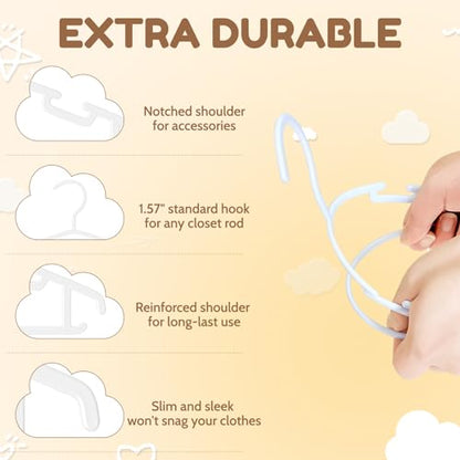 Kids Plastic Hangers, Baby Clothes Hangers for Closet 50 Packs Non-Slip Toddler Hangers for Infant Child Clothing, Small Children, for Pants Coats Skirts (White)