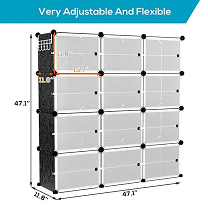 VTRIN Portable Shoe Organizer 48 Pair Tower 4 Tiers Rack for Entryway Shelf Storage Cabinet Stand for Heels Boots Slippers Cabinet Narrow Standing Stackable Space Saver Shoe Rack Black