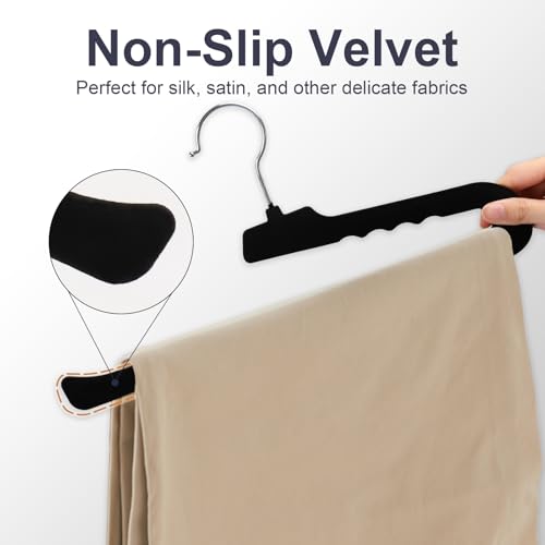Velvet Pants Hangers, Black, 16 Pack | Non Slip, Open Ended, 360 Swivel Hook, Closet Space Saving Hanger for Heavy Pants, Jeans, Trousers, Scarf