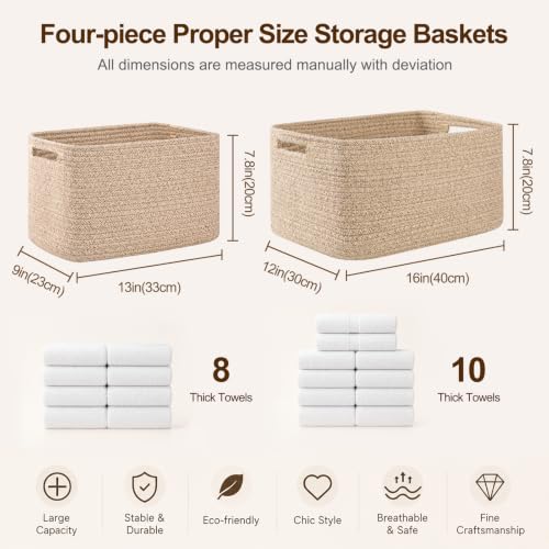 OIAHOMY 4 Pack Storage Baskets for Organizing, Cube Storage Bins for Shelves, Rectangle Storage Baskets With Handles, Woven Baskets for Storage, 12.7''Lx9''Wx7.8''H, Mixed Brown