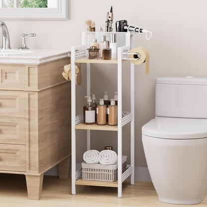 Slim Bathroom Storage Shelf Unit, Makeup Organizer for Small Spaces | 3 Tier Rustic Makeup Organizer for Cosmetic and Skincare, Space Saving Standing Shelves for Bathroom,Bedroom,Kitchen,Laundry