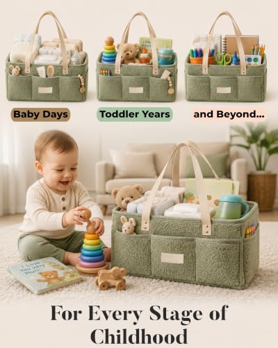 Baby Diaper Caddy Organizer with Portable Changing...