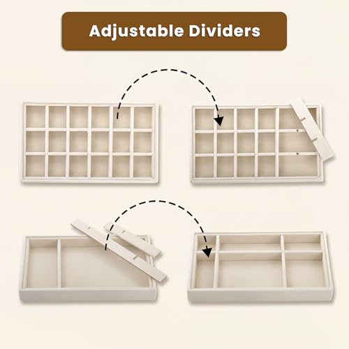 Elsjoy 8 Pack Velvet Jewelry Trays, Stackable Jewelry Organizer Trays for Drawers, Beige Jewelry Storage and Display Tray Inserts for Necklaces, Rings, Earrings