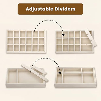 Elsjoy 8 Pack Velvet Jewelry Trays, Stackable Jewelry Organizer Trays for Drawers, Beige Jewelry Storage and Display Tray Inserts for Necklaces, Rings, Earrings
