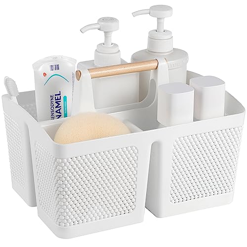 Portable Shower Caddy Basket Plastic Cleaning Caddy Organizer Storage Tote with Handle for Bathroom, College, Dorm Room Essentials, White | Cleaning Caddy Organizer for Bathroom, College Dorm Room Essentials, Storage Tote