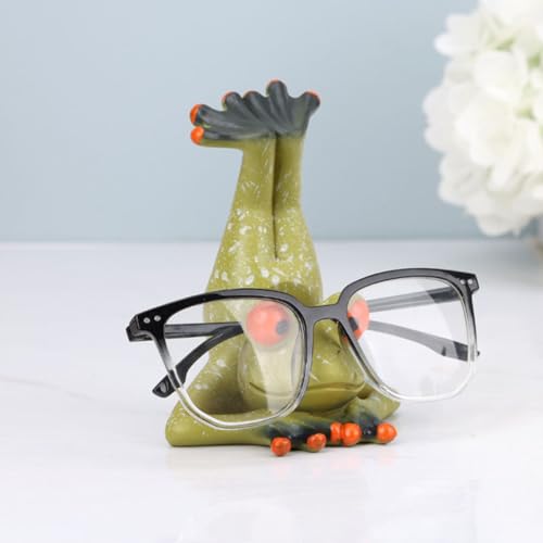 Funny Frog Figurine Eyeglasses Holder Stand, Cute Resin Frog Sculpture Creative Sunglasses Spectacle Display Rack for Desk Nightstand, Home Office Decorations Gift