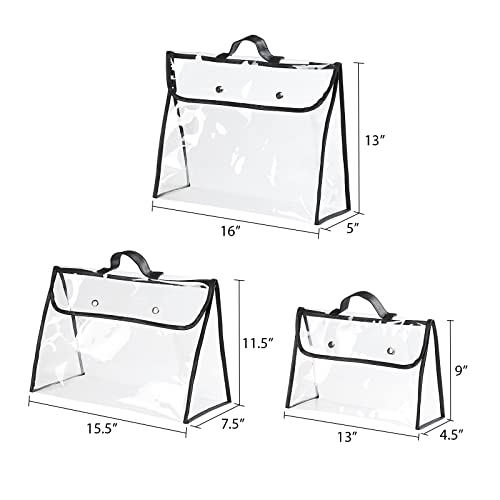 Univivi 6 Pack Handbag Dust Bags, Clear PVC With Black Edge, 3 Sizes | 0.3mm Clear PVC Material, Magnetic Button, Leather Handle, Clear Purse, Purse Organizer, for Handbag Closet Storage